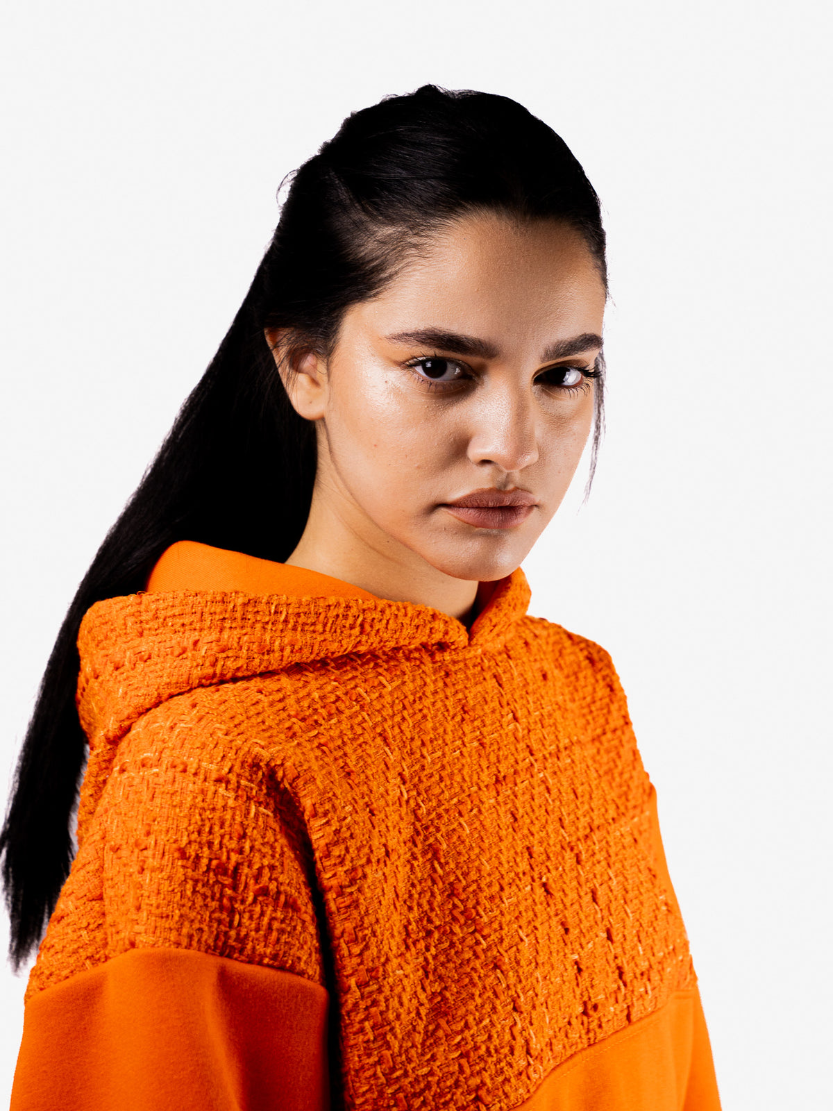 Schwarzer Tweed-Hoodie