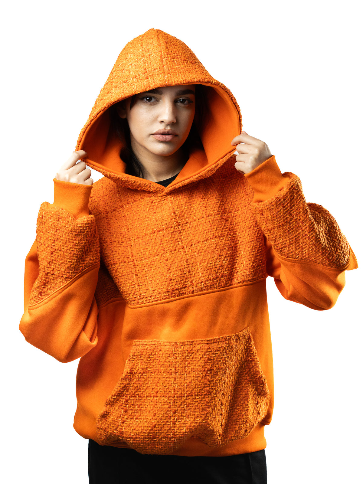 Schwarzer Tweed-Hoodie