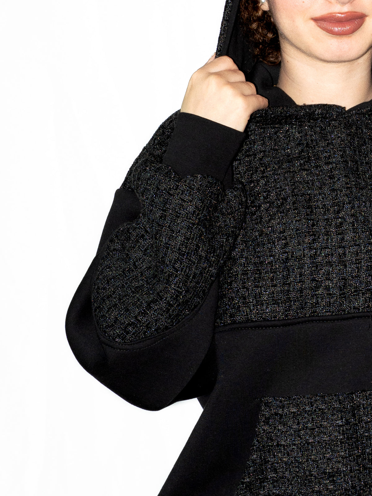 Schwarzer Tweed-Hoodie